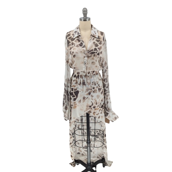 0052 Alexis Snakeskin Print Silk Top Skirt Set Tan size Small retro animal - Picture 1 of 11